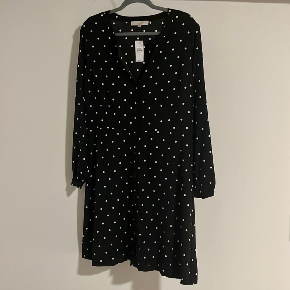 NWT Loft Black Polka Dot Dress